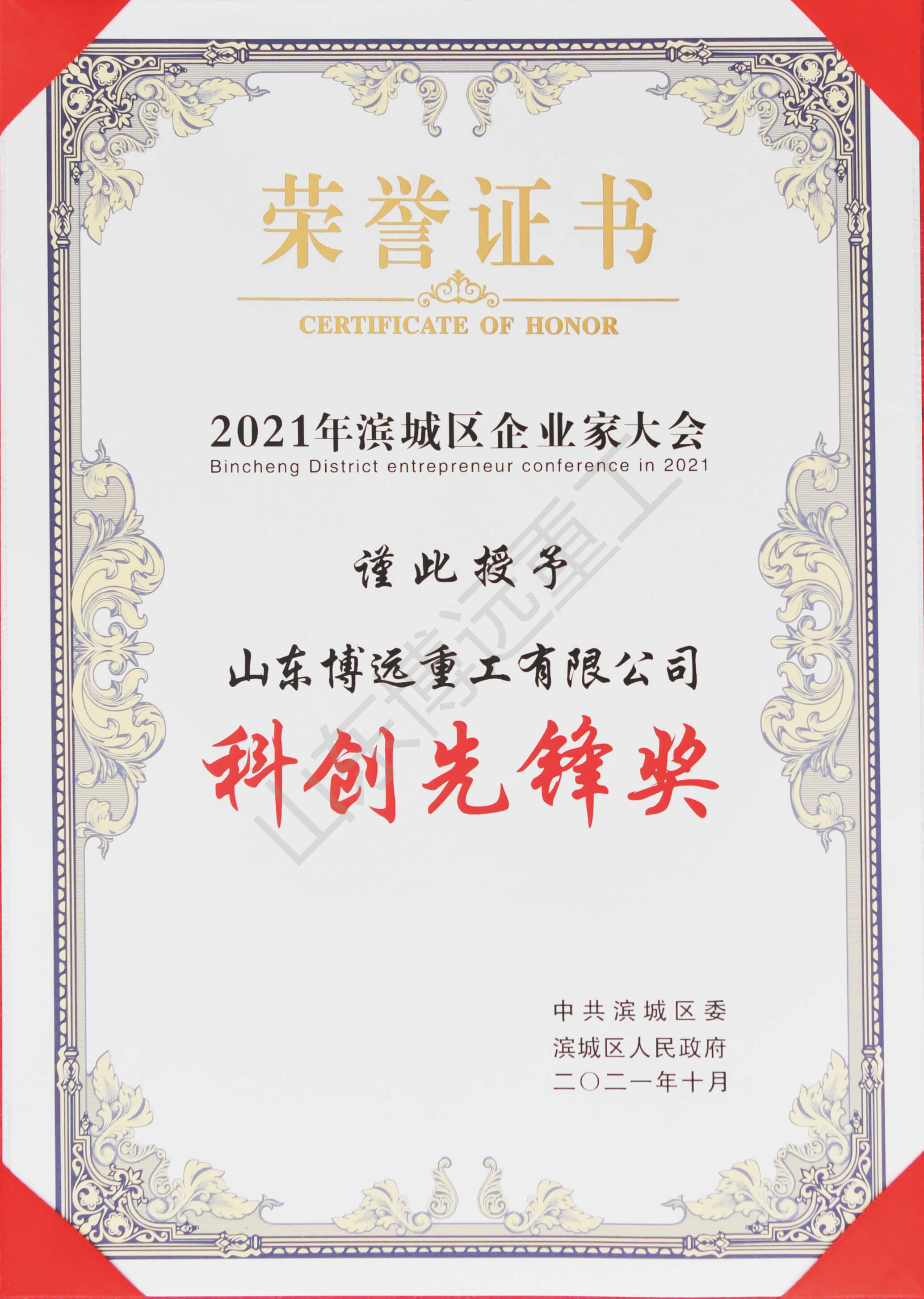 2021年濱城區(qū)企業(yè)家大會 科創(chuàng)先鋒獎(jiǎng)